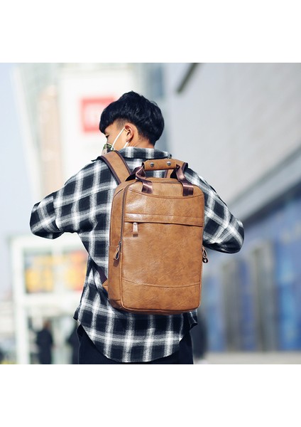 Siyah Erkek Pu Omuzlar Öğrenciler Seyahat Çantası Iş Laptop Çantası Büyük Kapasiteli Taşınabilir Sırt Çantası (Yurt Dışından) modelleri