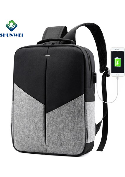 Gri Fabrika Doğrudan Tedarik Özelleştirilmiş Laptop Sırt Çantası USB Şarj Portu ile Su Geçirmez Erkek Sırt Çantası Kadınlar Için (Yurt Dışından)