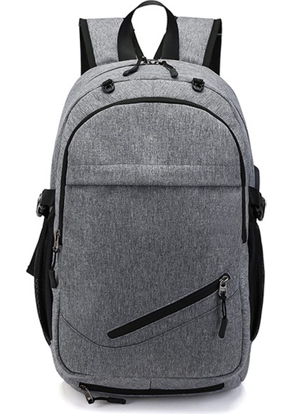 Gri Büyük Kapasiteli Basketbol Çantası Erkek Sırt Çantası USB Şarj Su Geçirmez Seyahat Bilgisayarı Öğrenci Çantası (Yurt Dışından)