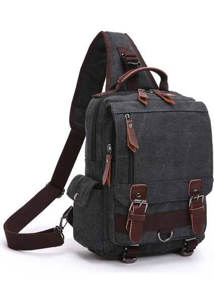 Siyah 2 Vintage Tek Sling Kanvas Çantalar ve Sırt Çantası Erkekler Için Büyük Sırt Çantaları Omuz Çantaları Erkekler Seyahat Okul Çantası (Yurt Dışından) fırsatları