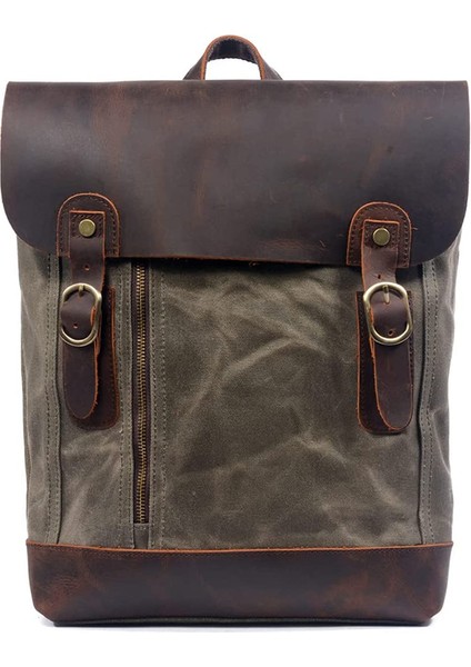 Ordu Yeşil Özel Su Geçirmez Erkek ve Kadın Seyahat Okul Çantası Seyahat Sırt Çantası Mumlu Kanvas Sırt Çantası (Yurt Dışından)