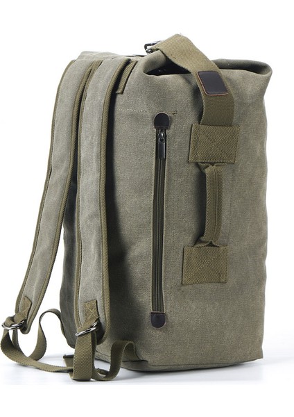 Green Pro Büyük Kapasiteli Dikey Erkek Açık Spor Seyahat Kanvas Çanta Retro Dayanıklı Kamp Yürüyüş Spor Sırt Çantası Kova Çantası (Yurt Dışından)