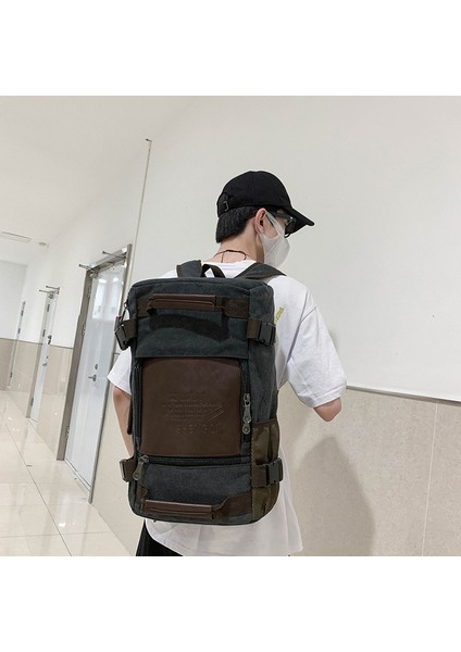 1 Kanvas Sırt Çantası Vintage Eğlence Çantası Çok Fonksiyonlu Büyük Kapasiteli Yürüyüş Sırt Çantası Öğrenci Okul Çantası Erkek Seyahat Çantası (Yurt Dışından)