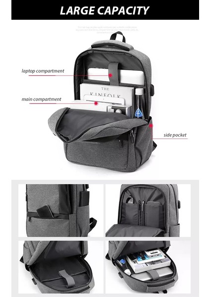 Gri Büyük Kapasiteli Bilgisayar Çantası Paketi Moda Çok Fonksiyonlu Yeni Varış Iş Anti Hırsız Seyahat USB Dizüstü Sırt Çantası Erkekler Için (Yurt Dışından) fırsatları
