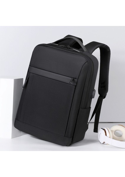 Siyah Iş Sırt Çantası Erkek Bilgisayar Sırt Çantası Özel Logo Baskı Iş Çalışması Büyük Kapasiteli Öğrenci Okul Çantası (Yurt Dışından)