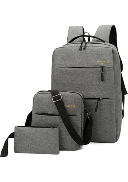 Gri 812-1782 3 Adet Erkek Sırt Çantası USB Şarj Erkek Çantası Rahat Çok Fonksiyonlu Sırt Çantaları Erkek Okul Çantaları 3 Takım Sırt Çantaları (Yurt Dışından)