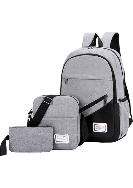 Gri Yeni Varış Erkek Okul Sırt Çantaları Erkek Omuz Çantası Laptop Sırt Çantası Seti 3 In 1 Çanta Seti (Yurt Dışından)