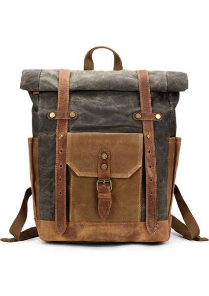 Ordu Yeşili Erkek Açık Kanvas Vintage Yağ Balmumu Su Geçirmez Büyük Kapasiteli Sırt Çantası (Yurt Dışından)