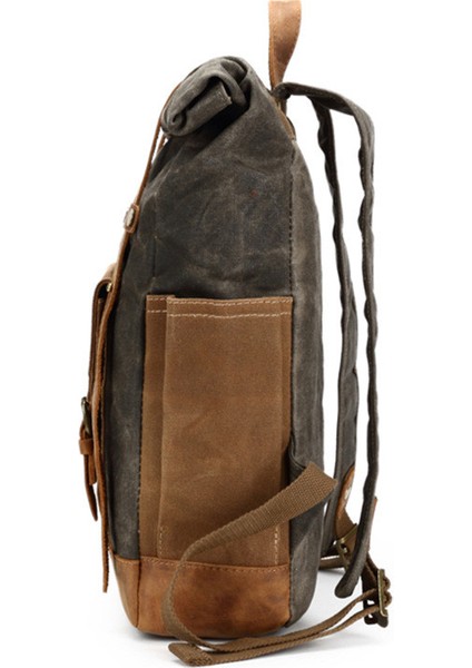 Ordu Yeşili Erkek Açık Kanvas Vintage Yağ Balmumu Su Geçirmez Büyük Kapasiteli Sırt Çantası (Yurt Dışından) modelleri