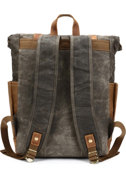 Ordu Yeşili Erkek Açık Kanvas Vintage Yağ Balmumu Su Geçirmez Büyük Kapasiteli Sırt Çantası (Yurt Dışından) fırsatları