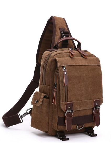 Kahverengi Vintage Tek Sling Kanvas Çantalar ve Sırt Çantası Erkekler Için Büyük Sırt Çantaları Omuz Erkekler Seyahat Okul Çantası (Yurt Dışından)