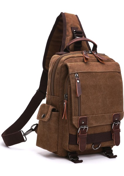 Kahverengi Vintage Tek Sling Kanvas Çantalar ve Sırt Çantası Erkekler Için Büyük Sırt Çantaları Omuz Erkekler Seyahat Okul Çantası (Yurt Dışından) fırsatları