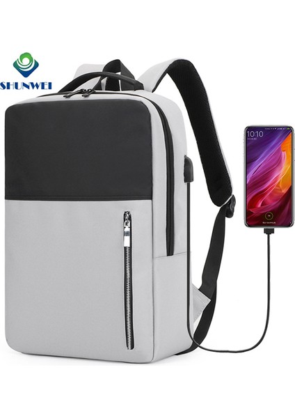 Siyah Fabrika Doğrudan Tedarik Özelleştirilmiş Su Geçirmez Günlük Özel Logo Erkek Laptop Sırt Çantası USB Şarjlı Okul Sırt Çantası (Yurt Dışından)