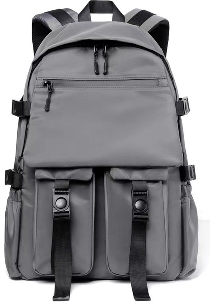 Gri Su Geçirmez Büyük Kapasiteli Bilgisayar Sırt Çantası Erkek Seyahat Sırt Çantası Basit Eğlence Öğrenci Çantası (Yurt Dışından)