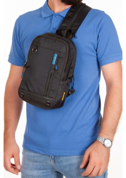 Suya Dayanaklı Impertex Kumaş Unisex Siyah - Mavi Omuz ve Sırt Çantası