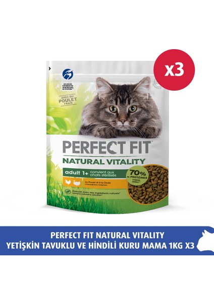 Perfect Fit Natural Vitality Yetişkin Tavuklu ve Hindili Kuru Mama 1kg 3X