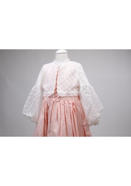 Bolerolu Bayramlık Kız Çocuk Elbise 2'Li Takım Somon 13845