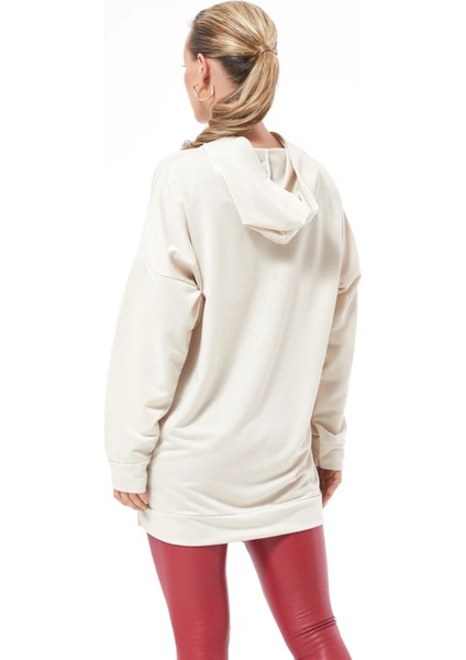 Kapüşonlu Oversize Kadın Sweatshirt Bej ZN5029