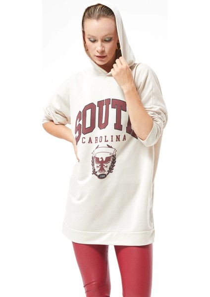 Kapüşonlu Oversize Kadın Sweatshirt Bej ZN5029