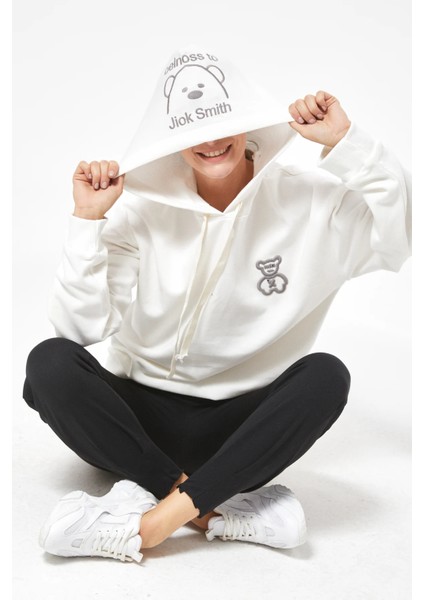 Kapüşonlu Kadın Sweatshirt Ekru ZN5030