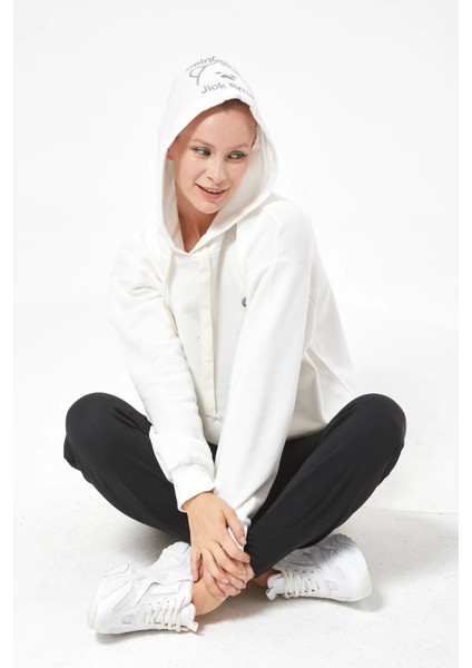 Kapüşonlu Kadın Sweatshirt Ekru ZN5030