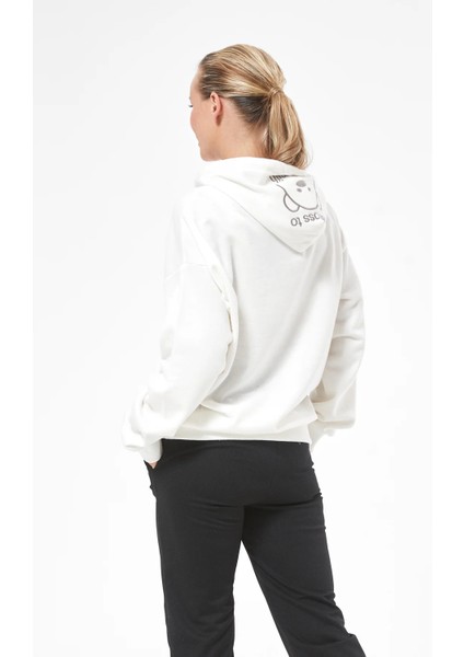 Kapüşonlu Kadın Sweatshirt Ekru ZN5030