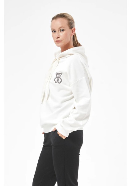 Kapüşonlu Kadın Sweatshirt Ekru ZN5030