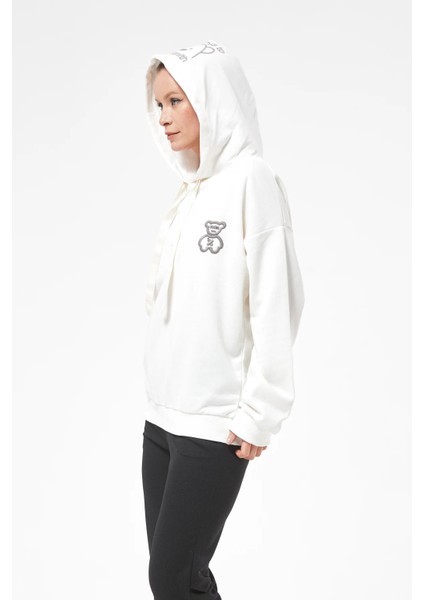 Kapüşonlu Kadın Sweatshirt Ekru ZN5030