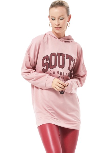 Kapüşonlu Oversize Kadın Sweatshirt Gül Kurusu ZN5029