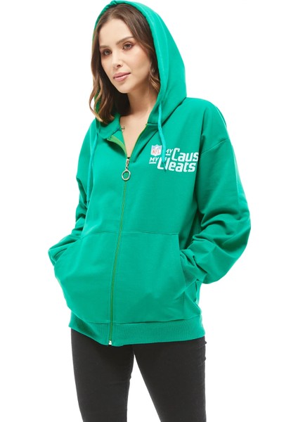 Kanguru Cep Fermuarlı Kadın Sweatshirt Yeşil ZN5025