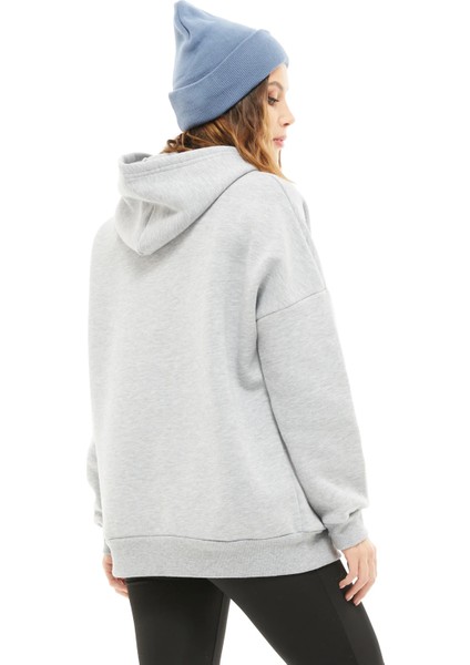 Kapüşonlu Baskılı Üç Iplik Kadın Sweatshirt Gri ZN5026 fiyatları