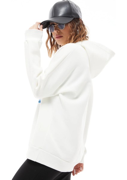 Kapüşonlu Baskılı Üç Iplik Kadın Sweatshirt Ekru ZN5026 fiyatları