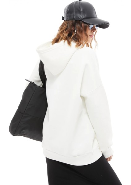 Kapüşonlu Baskılı Üç Iplik Kadın Sweatshirt Ekru ZN5026 indirimleri