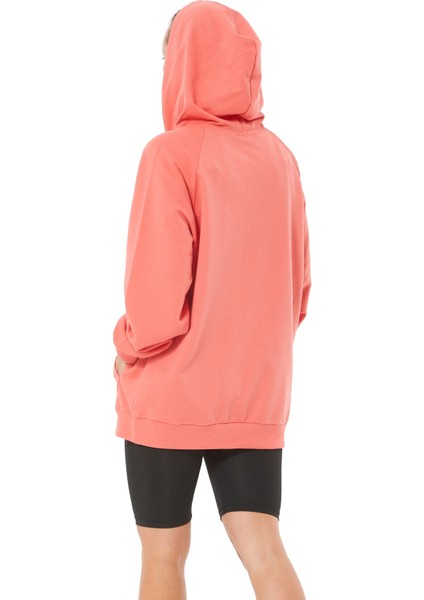 Fermuar Detay Baskılı Oversize Kadın Sweatshirt Somon ZN5022 modelleri