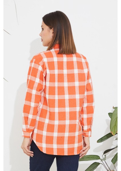 Ekose Desen Kadın Gömlek Turuncu ZN5019 fiyatları