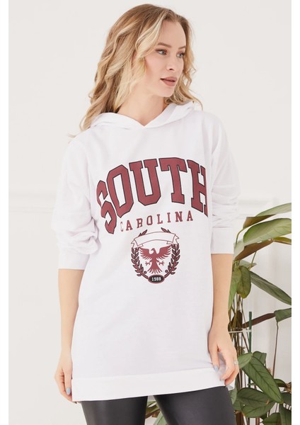 Kapüşonlu Oversize Kadın Sweatshirt Beyaz ZN5029 fiyatları