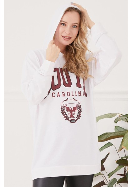 Kapüşonlu Oversize Kadın Sweatshirt Beyaz ZN5029 modelleri