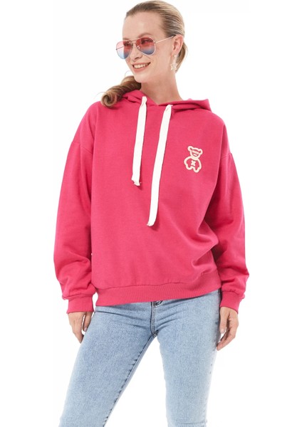 Kapüşonlu Kadın Sweatshirt Fuşya ZN5030