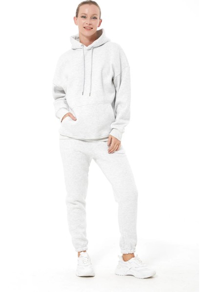 Kapüşonlu Üç Iplik Kadın Eşofman Takımı Gri ZN5031 modelleri