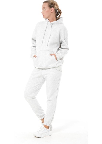 Kapüşonlu Üç Iplik Kadın Eşofman Takımı Gri ZN5031 indirimleri