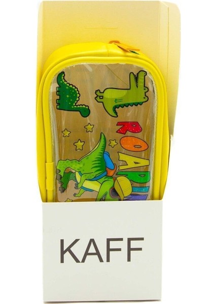 Sarı Renk Dino Desenli Şeffaf Su Geçirmez Tek Bölmeli Kalem Kutusu