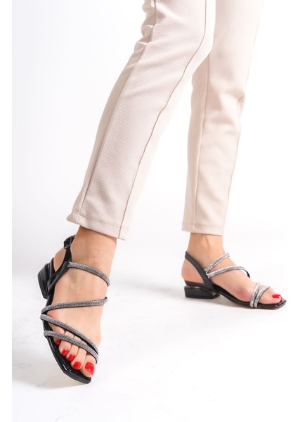 Kadın Taş Şeritli Arkası Açık Siyah Topuklu Ayakkabı fırsatları