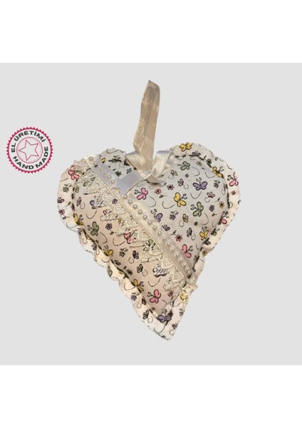 El Yapımı Kalpli Inci Dantelli Lavanta Tanecikli Kese 15CM - Beyaz fiyatları