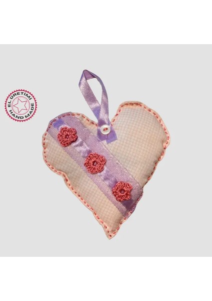 El Yapımı Kalpli Dantelli Lavanta Tanecikli Kese 13CM - Koyu Pembe