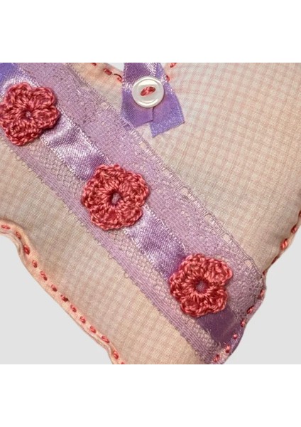 El Yapımı Kalpli Dantelli Lavanta Tanecikli Kese 13CM - Koyu Pembe fiyatları