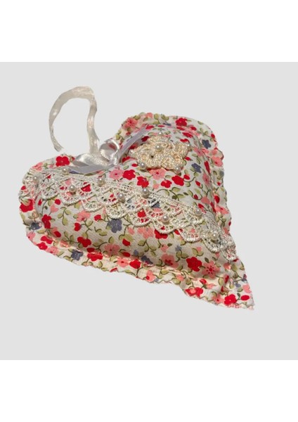 El Yapımı Kalpli Inci Dantelli Lavanta Tanecikli Kese 14CM - Kırmızı modelleri