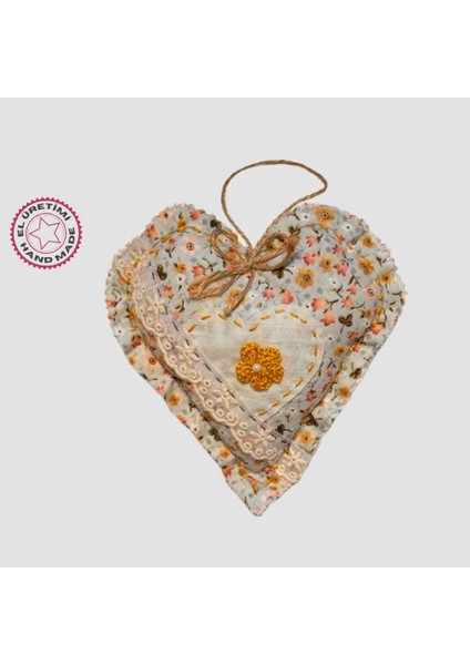 El Yapımı Kalpli Inci Dantelli Lavanta Tanecikli Kese 16CM - Açık Yeşil