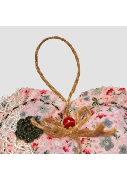 El Yapımı Kalpli Inci Dantelli Lavanta Tanecikli Kese 16CM - Pembe fiyatları
