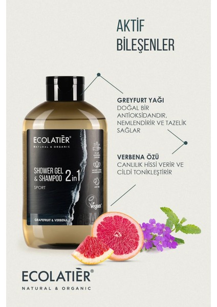Erkek Saç ve Vücut Şampuanı 2'si 1 Arada Spor %97,5 Doğal Erkek Şampuanı ve Duş Jeli, 600 ml x 2 Set fiyatları
