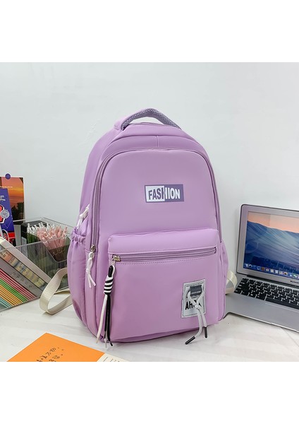 Okul Çantası Kadın Kolej Tarzı Çok Yönlü Sırt Çantası Düz Renk Üniversite Öğrencisi Basit Büyük Kapasiteli Sırt Çantası (Yurt Dışından)